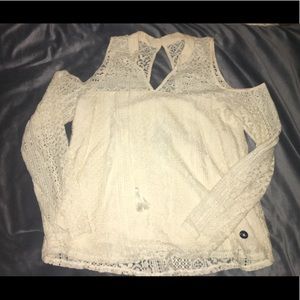 NEVER WORN Cold-shoulder crocheted blouse